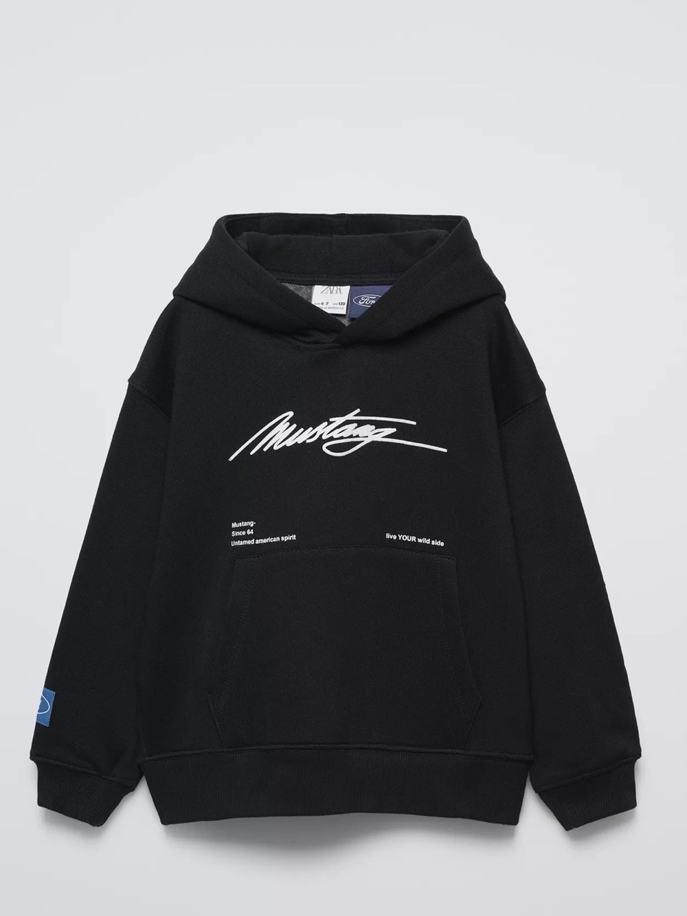 Zara boys Ford Mustang black pullover hoodie sweatshirt size 9-10 runs small.